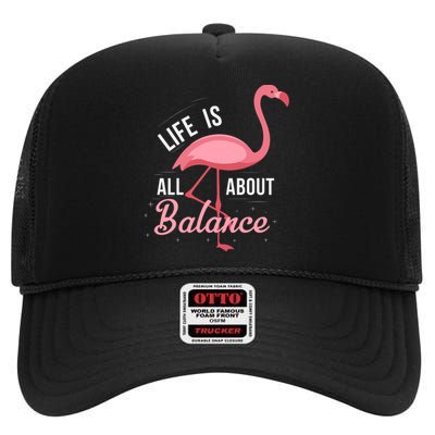 Flamingo Life Is All About Balance High Crown Mesh Back Trucker Hat