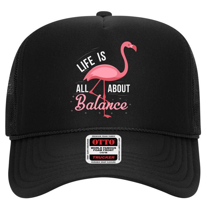 Flamingo Life Is All About Balance High Crown Mesh Back Trucker Hat