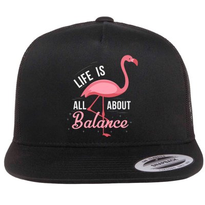 Flamingo Life Is All About Balance Flat Bill Trucker Hat