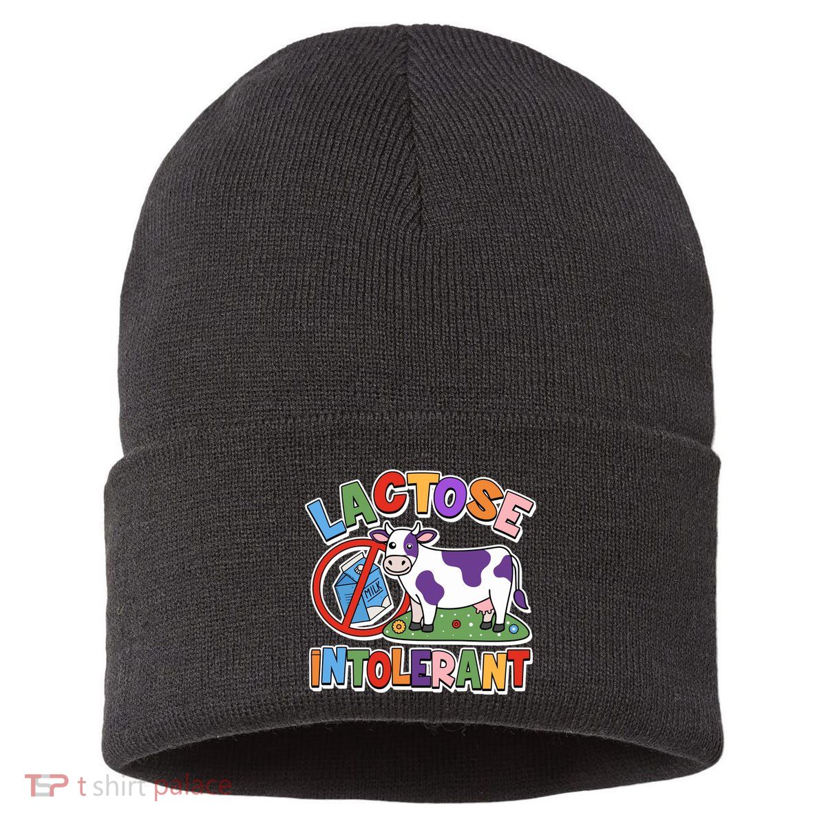 Funny Lactose Intorerant Cow Sustainable Knit Beanie