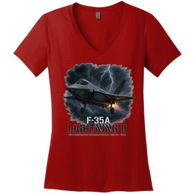 F-35A Lightning II – Dominance In The Skies Women's V-Neck T-Shirt