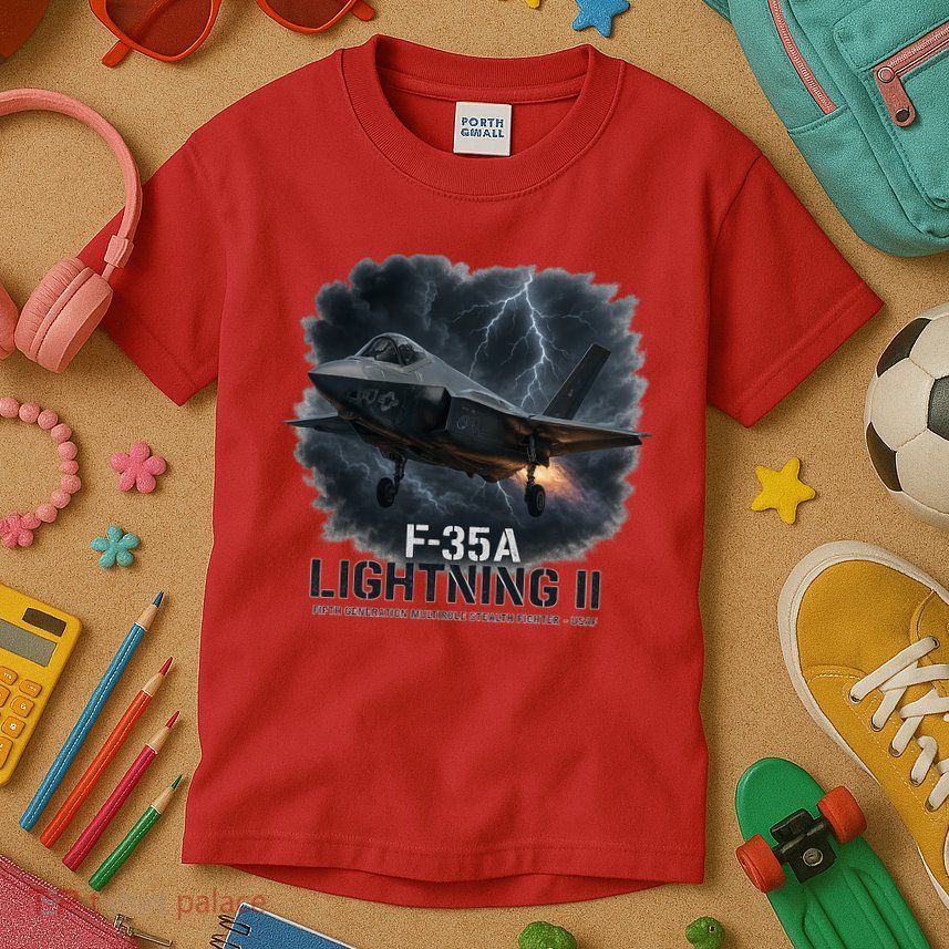 F-35A Lightning II – Dominance In The Skies Kids T-Shirt