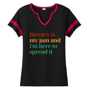 Funny Literacy Is My Jam And IM Here To Spread It Ladies Halftime Notch Neck Tee