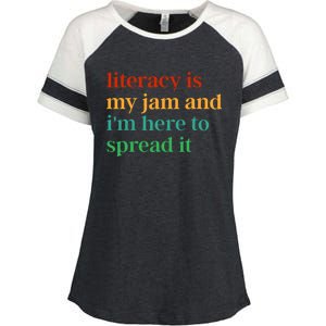 Funny Literacy Is My Jam And IM Here To Spread It Enza Ladies Jersey Colorblock Tee