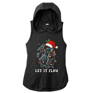 Funny Let It Flow Anatomy Heart Cardiac Nurse Santa Hat Xmas Ladies PosiCharge Tri-Blend Wicking Draft Hoodie Tank