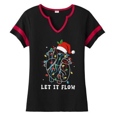 Funny Let It Flow Anatomy Heart Cardiac Nurse Santa Hat Xmas Ladies Halftime Notch Neck Tee