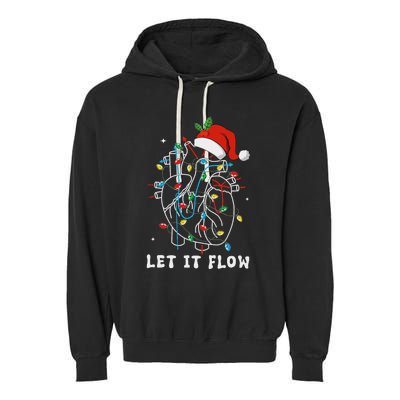 Funny Let It Flow Anatomy Heart Cardiac Nurse Santa Hat Xmas Garment-Dyed Fleece Hoodie