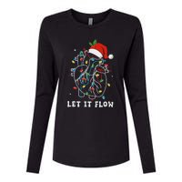 Funny Let It Flow Anatomy Heart Cardiac Nurse Santa Hat Xmas Womens Cotton Relaxed Long Sleeve T-Shirt