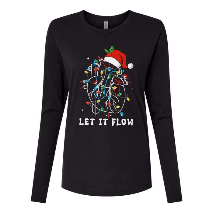 Funny Let It Flow Anatomy Heart Cardiac Nurse Santa Hat Xmas Womens Cotton Relaxed Long Sleeve T-Shirt