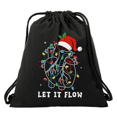 Funny Let It Flow Anatomy Heart Cardiac Nurse Santa Hat Xmas Drawstring Bag