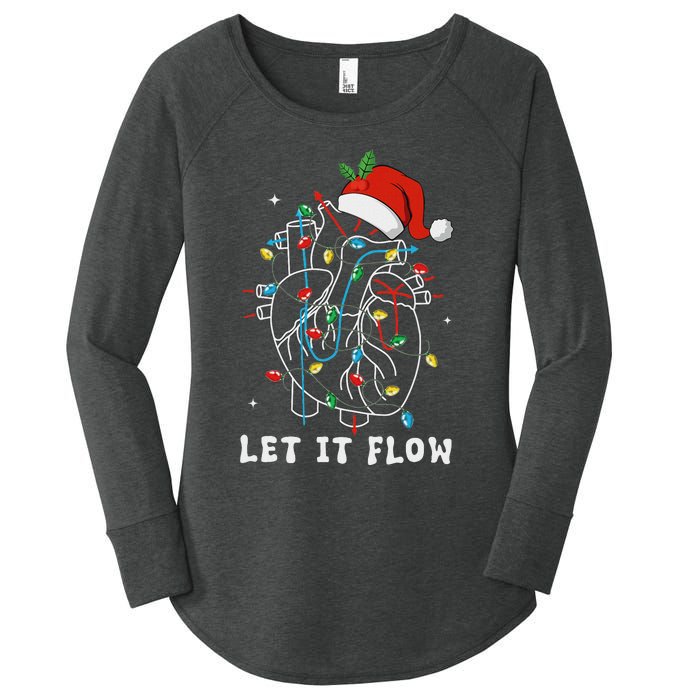 Funny Let It Flow Anatomy Heart Cardiac Nurse Santa Hat Xmas Women's Perfect Tri Tunic Long Sleeve Shirt