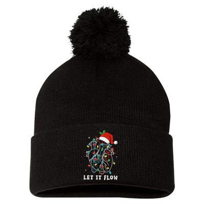 Funny Let It Flow Anatomy Heart Cardiac Nurse Santa Hat Xmas Pom Pom 12in Knit Beanie