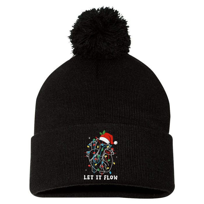 Funny Let It Flow Anatomy Heart Cardiac Nurse Santa Hat Xmas Pom Pom 12in Knit Beanie