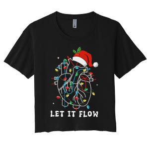 Funny Let It Flow Anatomy Heart Cardiac Nurse Santa Hat Xmas Women's Crop Top Tee