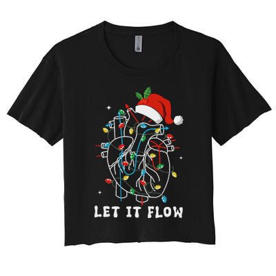 Funny Let It Flow Anatomy Heart Cardiac Nurse Santa Hat Xmas Women's Crop Top Tee