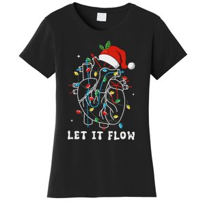 Funny Let It Flow Anatomy Heart Cardiac Nurse Santa Hat Xmas Women's T-Shirt