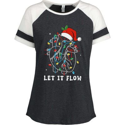 Funny Let It Flow Anatomy Heart Cardiac Nurse Santa Hat Xmas Enza Ladies Jersey Colorblock Tee