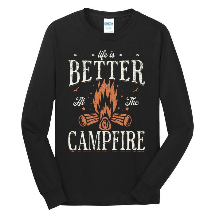 Funny Life Is Better At The Campfire Vintage Camping Camper Tall Long Sleeve T-Shirt