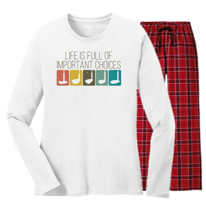 Funny Life Is Full Of Important Choices Vintage Golf Golfer Women's Long Sleeve Flannel Pajama Set 