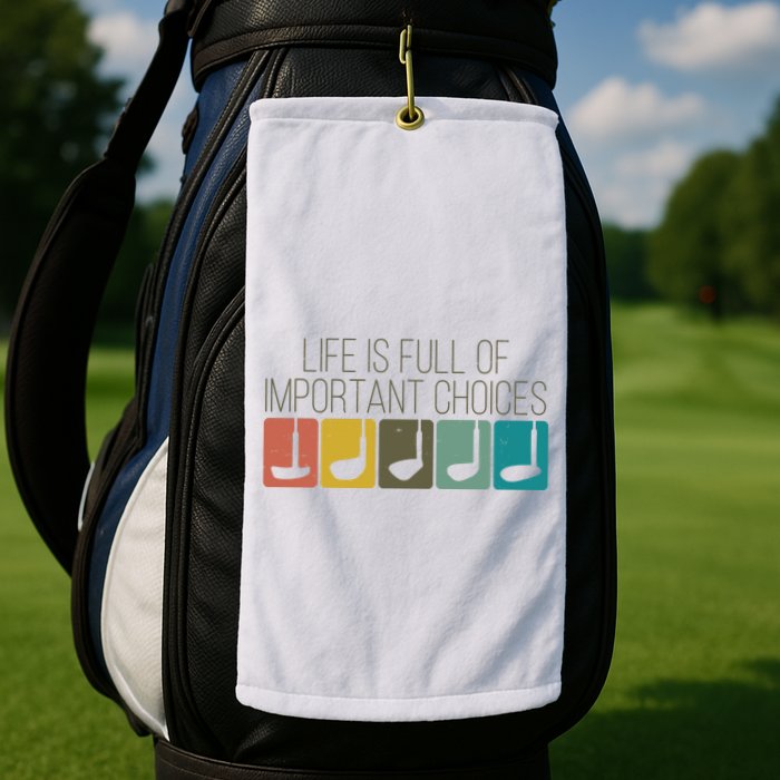 Funny Life Is Full Of Important Choices Vintage Golf Golfer Golf Towel