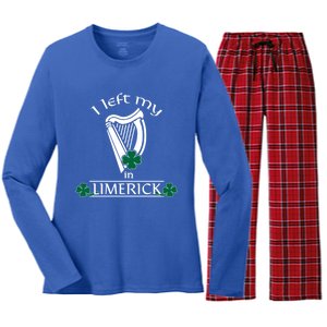 Funny Limerick Ireland Shamrock St Patrick's Day Harp Gift Women's Long Sleeve Flannel Pajama Set 