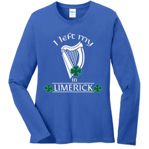 Funny Limerick Ireland Shamrock St Patrick's Day Harp Gift Ladies Long Sleeve Shirt