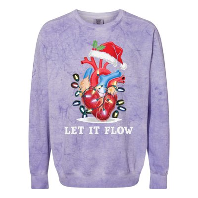 Funny Let It Flow Anatomy Heart Cardiac Nurse Santa Hat Xmas Colorblast Crewneck Sweatshirt