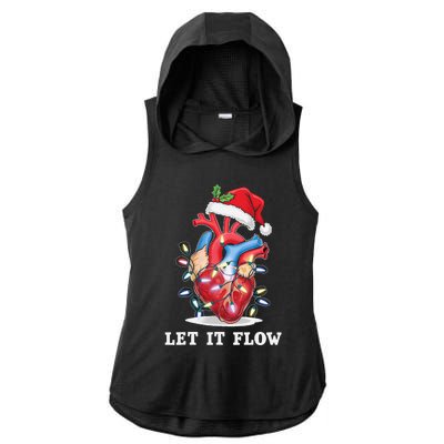 Funny Let It Flow Anatomy Heart Cardiac Nurse Santa Hat Xmas Ladies PosiCharge Tri-Blend Wicking Draft Hoodie Tank