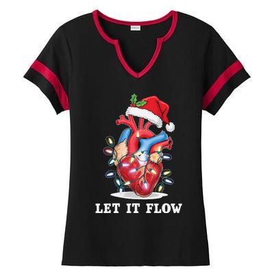 Funny Let It Flow Anatomy Heart Cardiac Nurse Santa Hat Xmas Ladies Halftime Notch Neck Tee