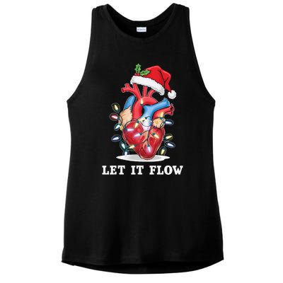 Funny Let It Flow Anatomy Heart Cardiac Nurse Santa Hat Xmas Ladies PosiCharge Tri-Blend Wicking Tank