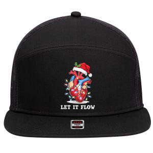 Funny Let It Flow Anatomy Heart Cardiac Nurse Santa Hat Xmas 7 Panel Mesh Trucker Snapback Hat