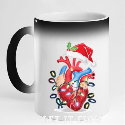 Funny Let It Flow Anatomy Heart Cardiac Nurse Santa Hat Xmas 11oz Black Color Changing Mug