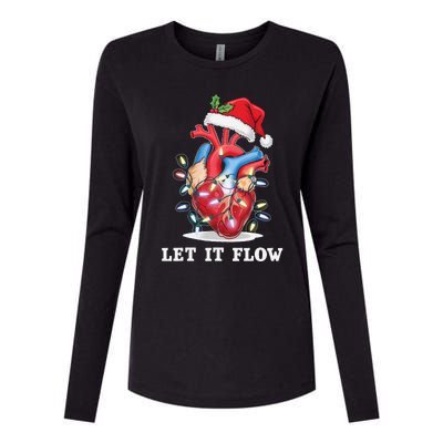 Funny Let It Flow Anatomy Heart Cardiac Nurse Santa Hat Xmas Womens Cotton Relaxed Long Sleeve T-Shirt