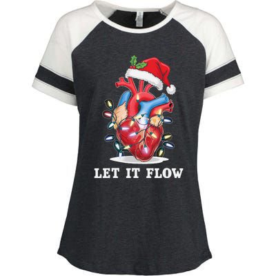 Funny Let It Flow Anatomy Heart Cardiac Nurse Santa Hat Xmas Enza Ladies Jersey Colorblock Tee