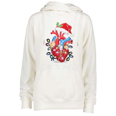 Funny Let It Flow Anatomy Heart Cardiac Nurse Santa Hat Xmas Womens Funnel Neck Pullover Hood