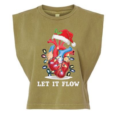 Funny Let It Flow Anatomy Heart Cardiac Nurse Santa Hat Xmas Garment-Dyed Women's Muscle Tee