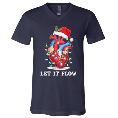 Funny Let It Flow Anatomy Heart Cardiac Nurse Santa Hat Xmas V-Neck T-Shirt