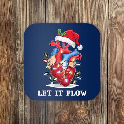 Funny Let It Flow Anatomy Heart Cardiac Nurse Santa Hat Xmas Coaster