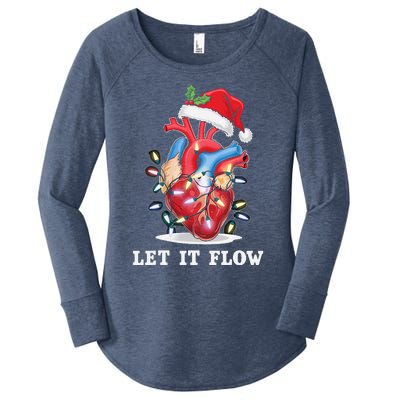 Funny Let It Flow Anatomy Heart Cardiac Nurse Santa Hat Xmas Women's Perfect Tri Tunic Long Sleeve Shirt