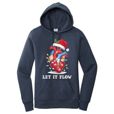 Funny Let It Flow Anatomy Heart Cardiac Nurse Santa Hat Xmas Women's Pullover Hoodie