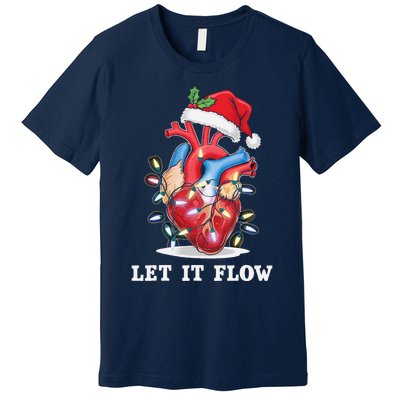 Funny Let It Flow Anatomy Heart Cardiac Nurse Santa Hat Xmas Premium T-Shirt