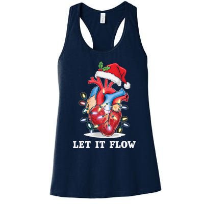 Funny Let It Flow Anatomy Heart Cardiac Nurse Santa Hat Xmas Women's Racerback Tank