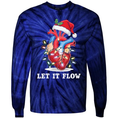 Funny Let It Flow Anatomy Heart Cardiac Nurse Santa Hat Xmas Tie-Dye Long Sleeve Shirt