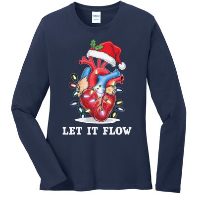 Funny Let It Flow Anatomy Heart Cardiac Nurse Santa Hat Xmas Ladies Long Sleeve Shirt