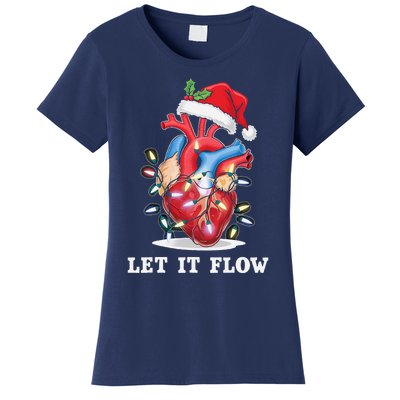 Funny Let It Flow Anatomy Heart Cardiac Nurse Santa Hat Xmas Women's T-Shirt