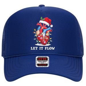 Funny Let It Flow Anatomy Heart Cardiac Nurse Santa Hat Xmas High Crown Mesh Back Trucker Hat