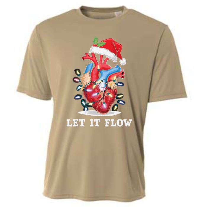 Funny Let It Flow Anatomy Heart Cardiac Nurse Santa Hat Xmas Cooling Performance Crew T-Shirt