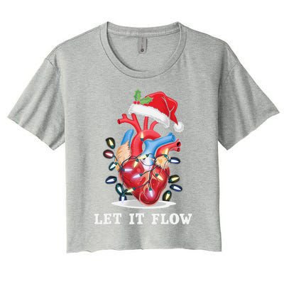 Funny Let It Flow Anatomy Heart Cardiac Nurse Santa Hat Xmas Women's Crop Top Tee