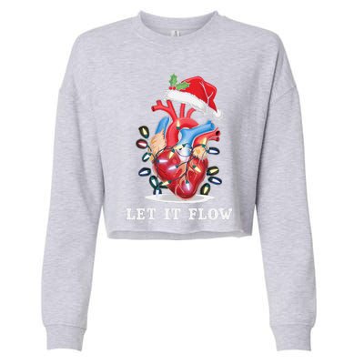 Funny Let It Flow Anatomy Heart Cardiac Nurse Santa Hat Xmas Cropped Pullover Crew