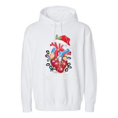 Funny Let It Flow Anatomy Heart Cardiac Nurse Santa Hat Xmas Garment-Dyed Fleece Hoodie